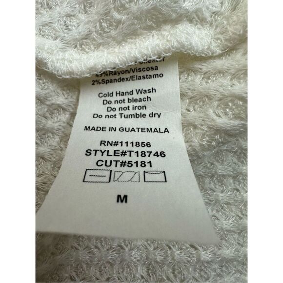 Cherish Women's Size M Cold Shoulder Henley Sweater Cream White Waffle Knit - Picture 5 of 8
